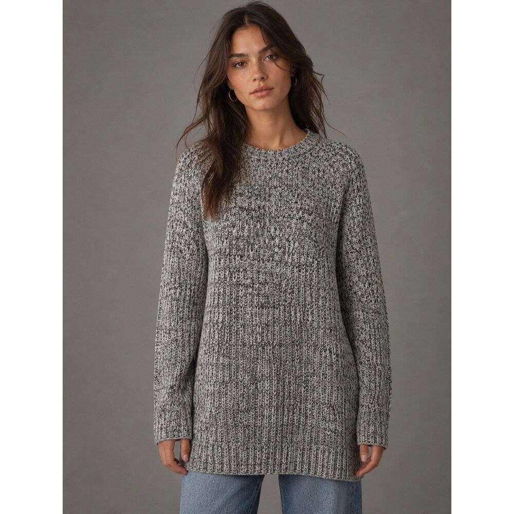 NWT Old Navy Marled Knit Crewneck Sweater Gray Black Medium Cozy Cotton Blend
